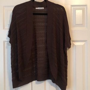 Brown knit cardigan.